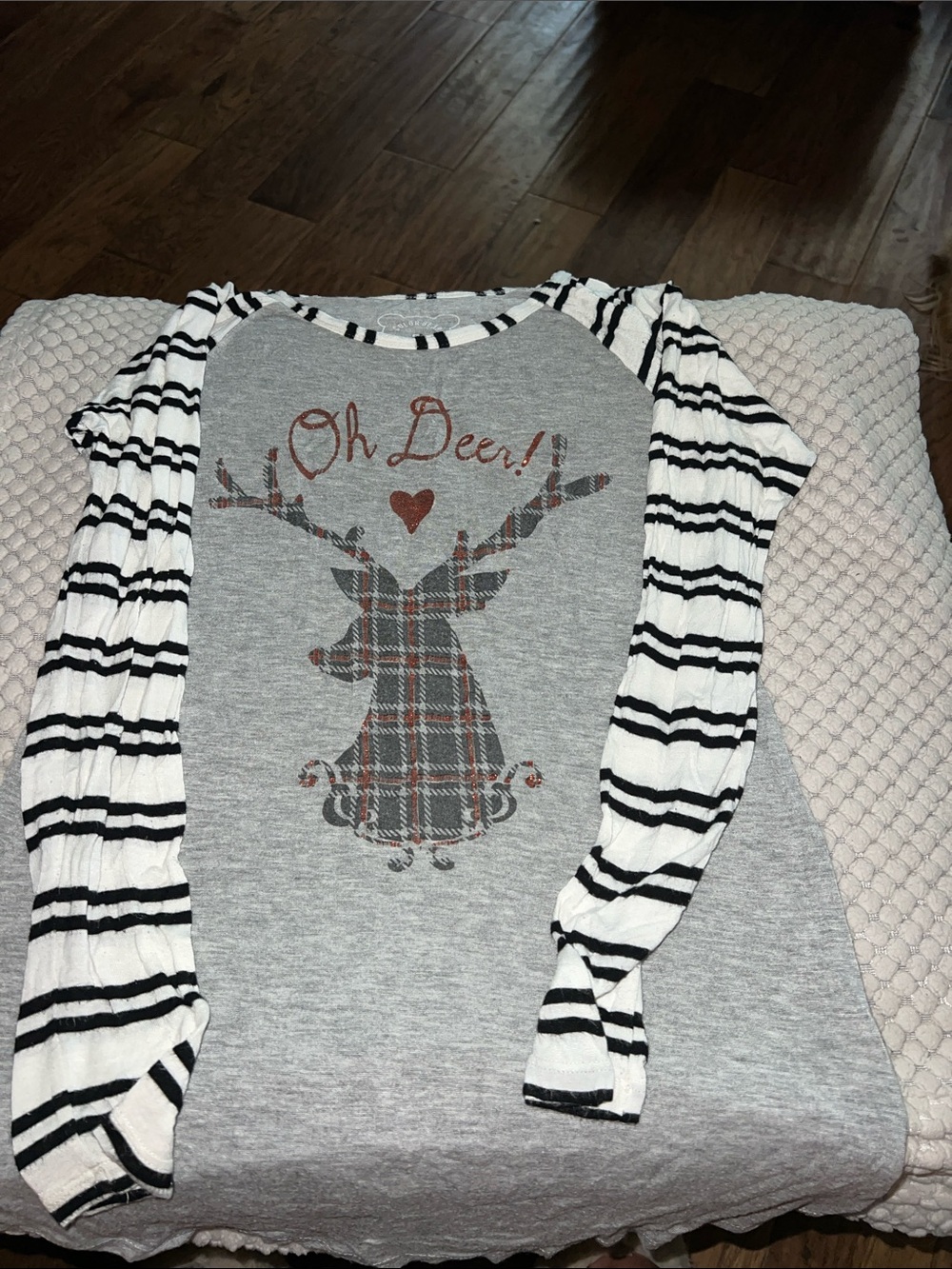 Kids Gray 'Oh Deer!' Nightgown with Striped Sleeves
